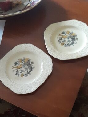 Vintage Knowles China Floral B&B Plates with Bird